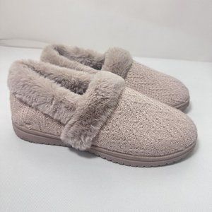 Skechers Slippers Womens 9 Pink Knit Sparkle Faux Fur Lined Indoor Outdoor
